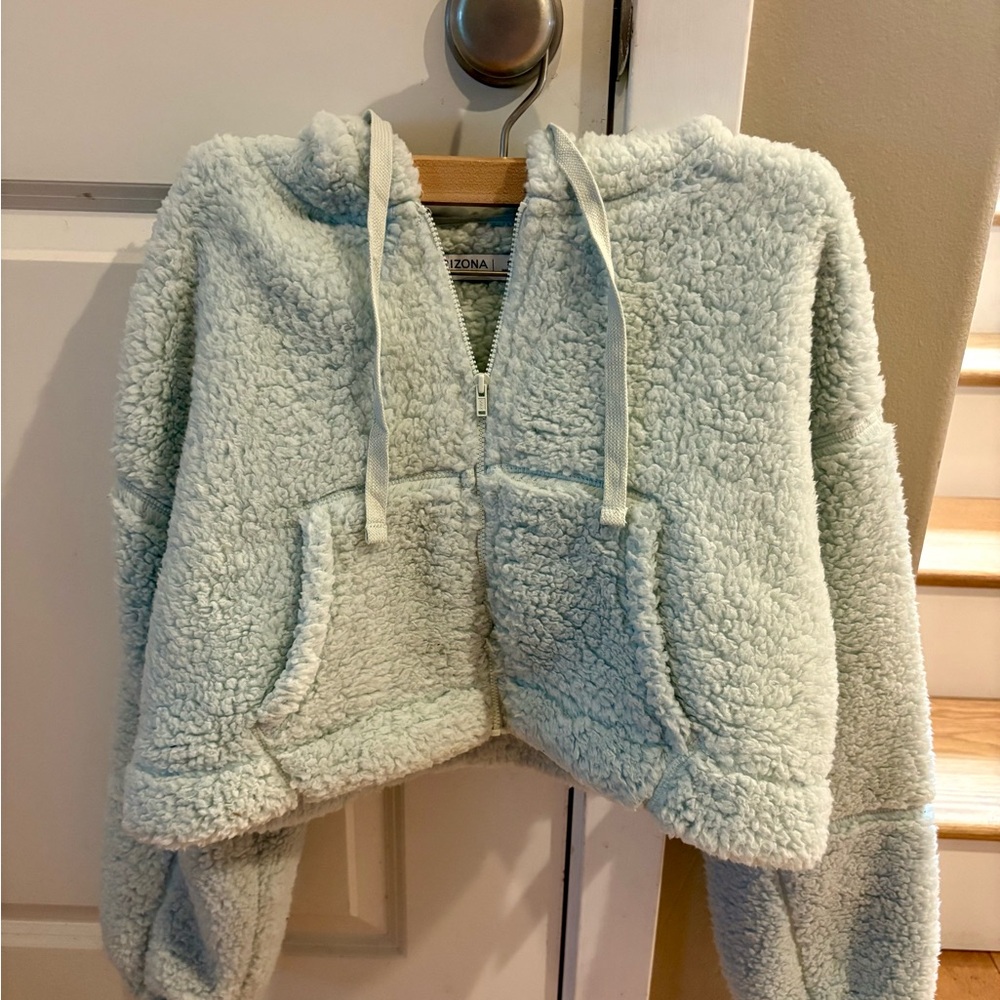 Arizona Jean Company Mint Green Sherpa Cropped Jacket